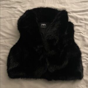 Zara Luxe Black Faux Fur Vest